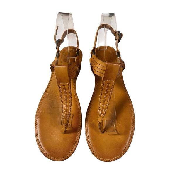 Frye Shoes - FRYE “ Woven” Women’s Rachel Ring T Strap Sandals in Camel leather Size 9M 78090